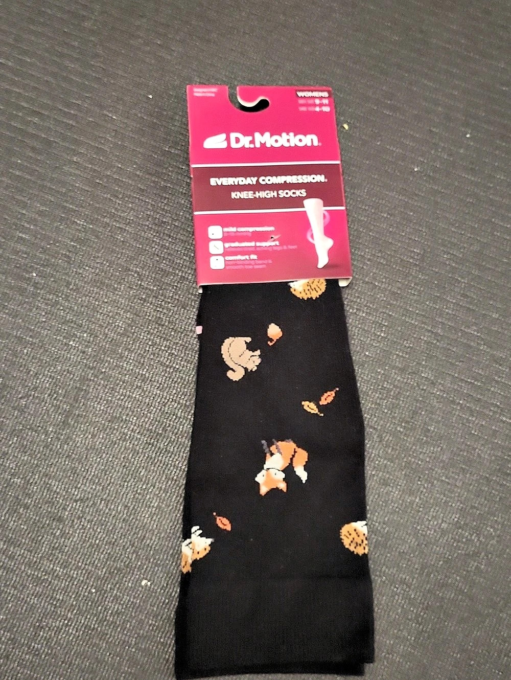 Dr. Motion Critters Knee-High Compression Socks Black Animal Print NWT